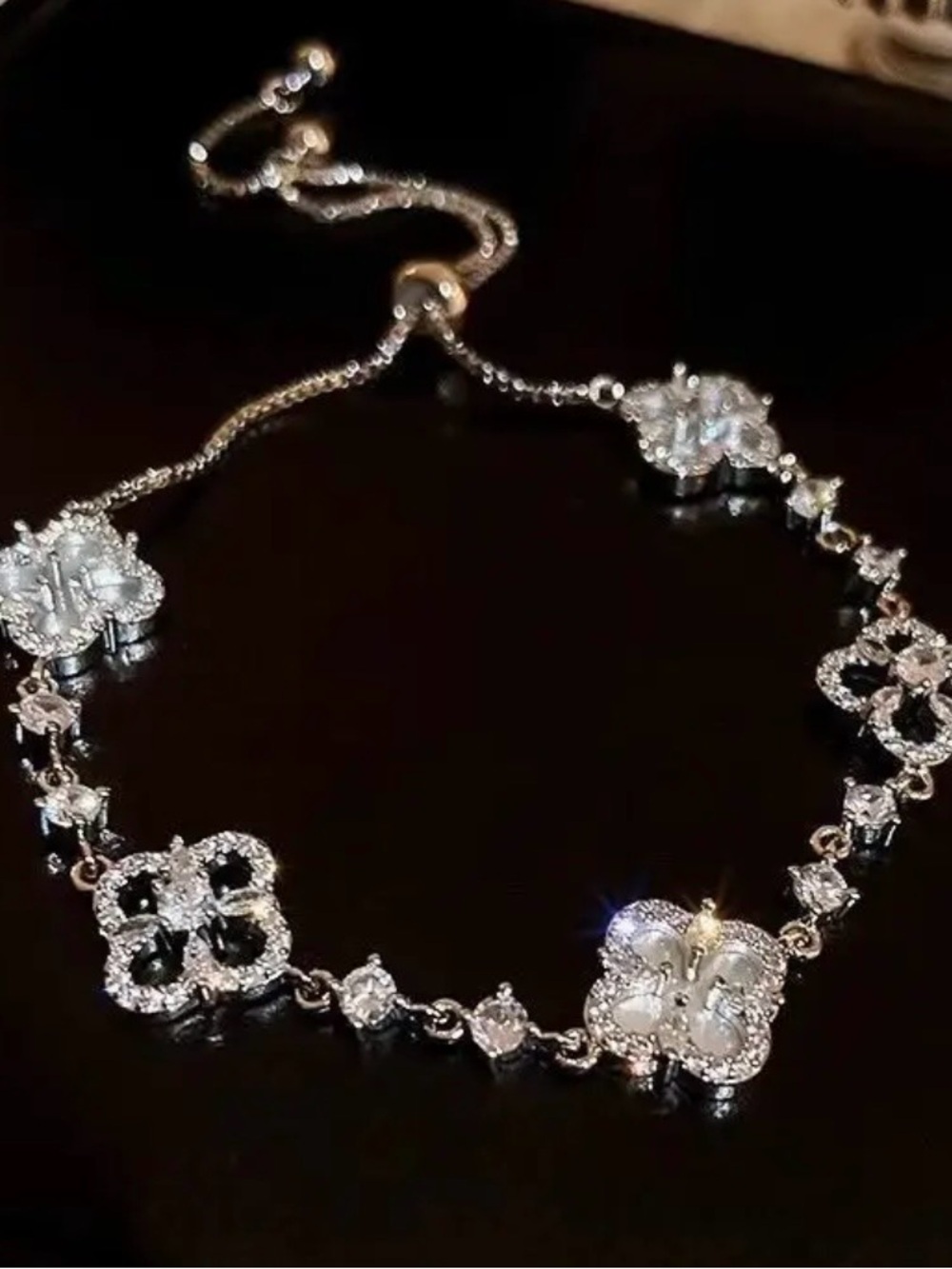 Silver Crystal Floral Station Bracelet - Women's Jewelry